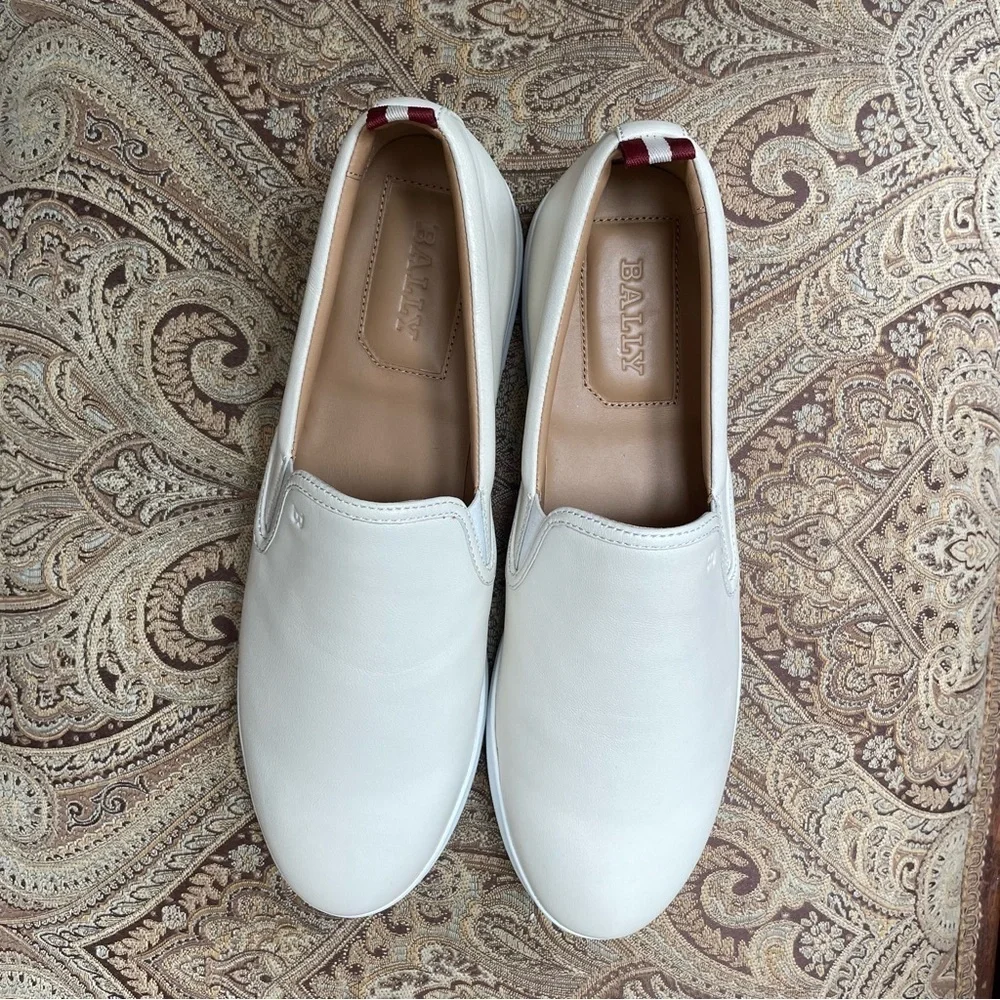 New Bally Hinka Bone White Lamb Leather Slip On Loafer Sneakers Size 10 NWOB